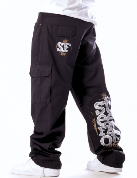 Street Famous Baggy Cargo Pants Black by BSAT