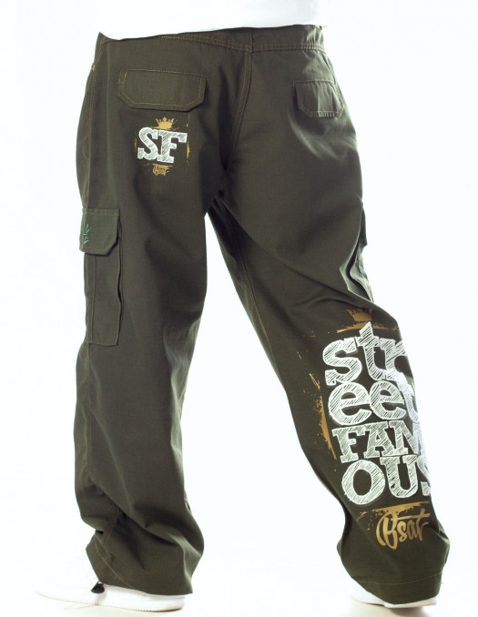 Street Famous Baggy Cargo Pants Dark Olive by BSAT