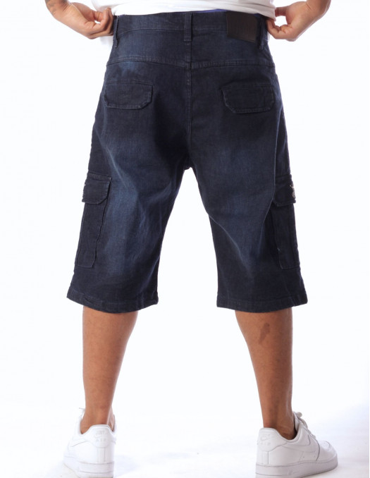Denim Cargo Shorts Dark Blue Stretch...