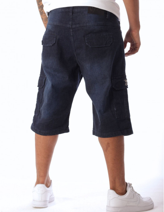 Denim Cargo Shorts Dark Blue Stretch...