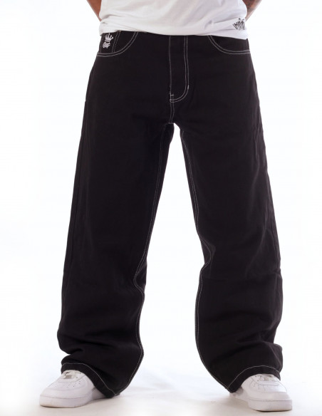 Southside Deep Black Cotton Twill Baggy Jeans by BSAT *LIMITED EDT. 1ST DROP*