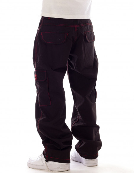 BSAT Baggy Combat Cargo Pants Black Contrast Red