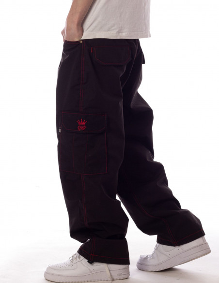 BSAT Baggy Combat Cargo Pants Black Contrast Red