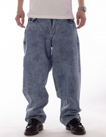 BSAT Super Baggy 90s Pac Wrinkle Marble Jeans Ocean Blue