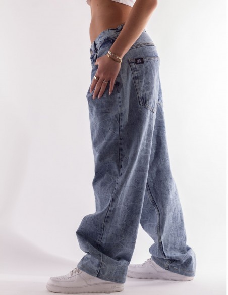 BSAT Super Baggy 90s Pac Wrinkle Marble Jeans Ocean Blue