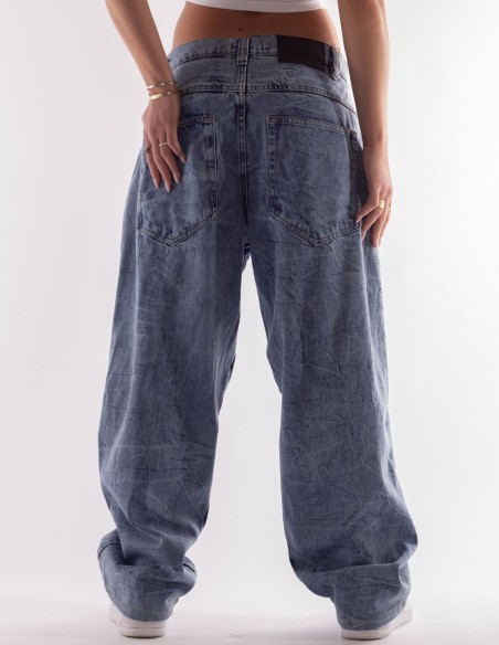 BSAT Super Baggy 90s Pac Wrinkle Marble Jeans Ocean Blue