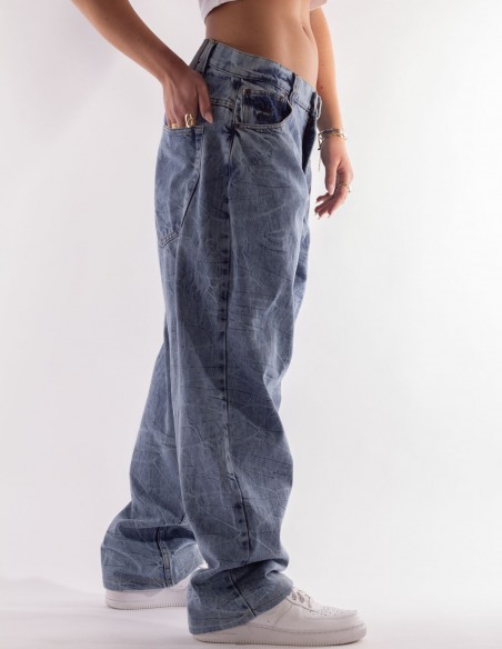 BSAT Super Baggy 90s Pac Wrinkle Marble Jeans Ocean Blue