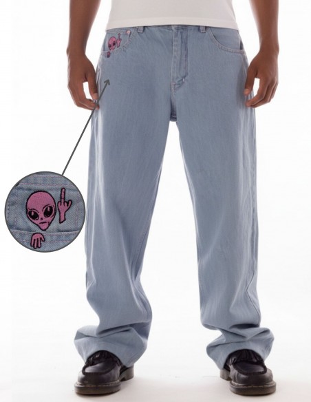 BSAT Aliens 4 Peace The Finger Sky Pink Contrast Baggy Jeans