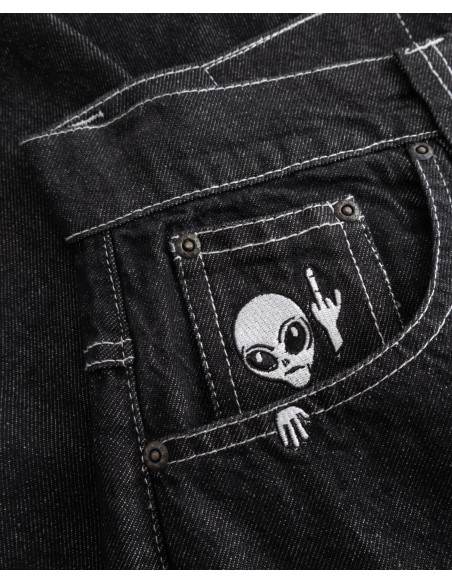 BSAT Aliens 4 Peace The Finger Raw Black n White Baggy Jeans
