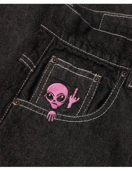 BSAT Aliens 4 Peace The Finger Raw Black n Pink Baggy Jeans