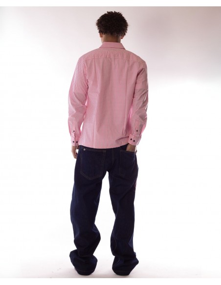 BSAT Embroidery Baggy Jeans Art Script Indigo Rose Pink