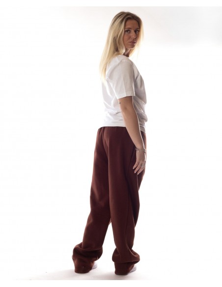 BSAT Contrast Bronx Zipped Baggy Sweatpants Ultra Soft Comfy Lounge Brown