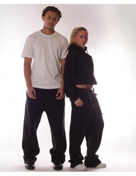 BSAT Contrast Bronx Zipped Baggy Sweatpants Ultra Soft Comfy Lounge Black