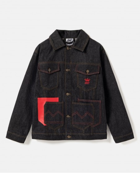 BSAT 4 Pocket Blazed Up Denim Jacket Black n Red