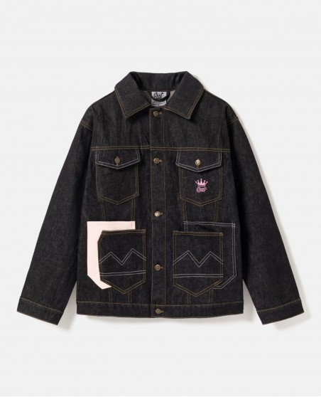 BSAT 4 Pocket Blazed Up Denim Jacket Black n Soft Pink