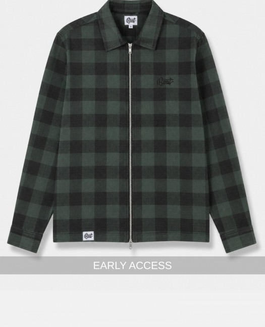 BSAT Studio Flannel Zip Shirt Grid Green