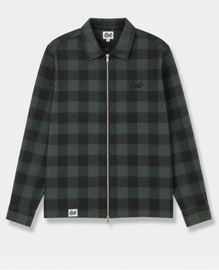 BSAT Studio Flannel Zip Shirt Grid Green