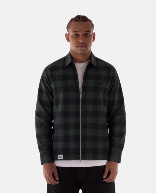 BSAT Studio Flannel Zip Shirt Grid Green