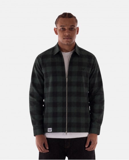 BSAT Studio Flannel Zip Shirt Grid Green