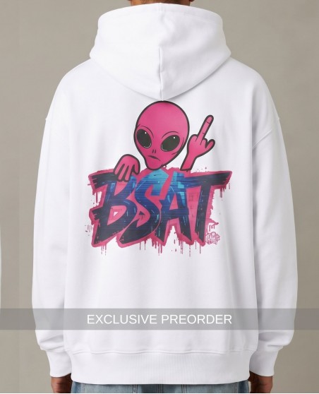 BSAT Aliens 4 Peace Baggy Hoodie Graffiti The Finger White