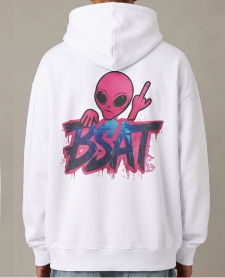 BSAT Aliens 4 Peace Baggy Hoodie Graffiti The Finger White