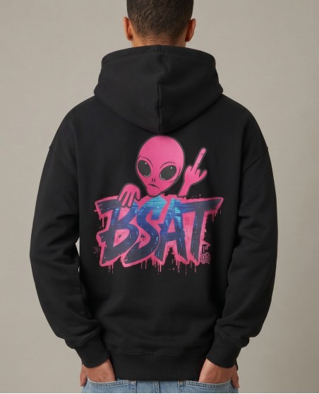BSAT Aliens 4 Peace Baggy Hoodie Graffiti The Finger Black