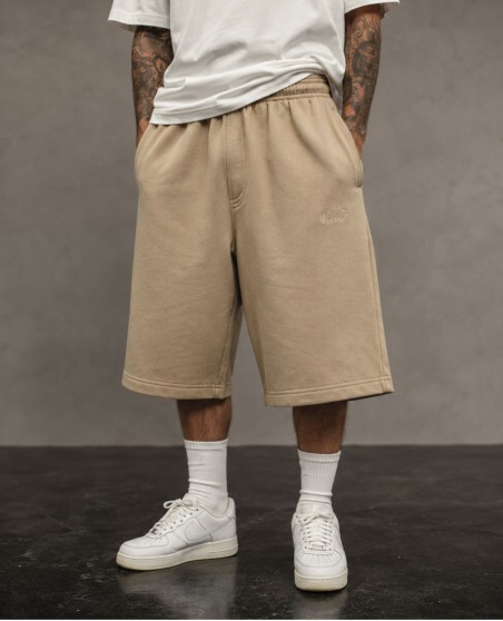 BSAT Bronx Zipped Baggy Sweatshorts Ultra Soft Beige Coffee