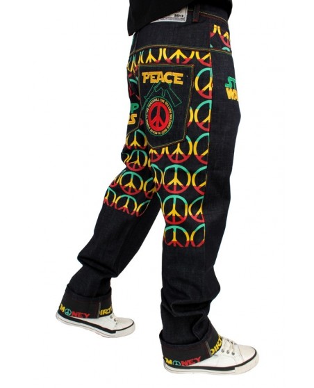 Dirty Money Stop Wars Make Peace Rasta Jeans