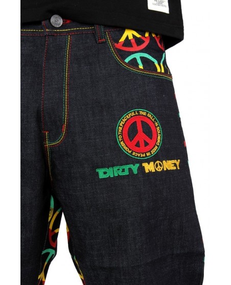 Dirty Money Stop Wars Make Peace Rasta Jeans