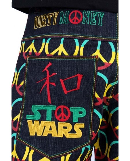 Dirty Money Stop Wars Make Peace Rasta Jeans