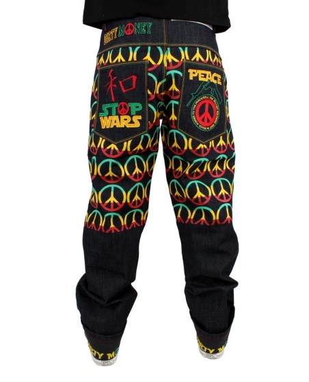 Dirty Money Stop Wars Make Peace Rasta Jeans