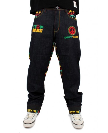Dirty Money Stop Wars Make Peace Rasta Jeans
