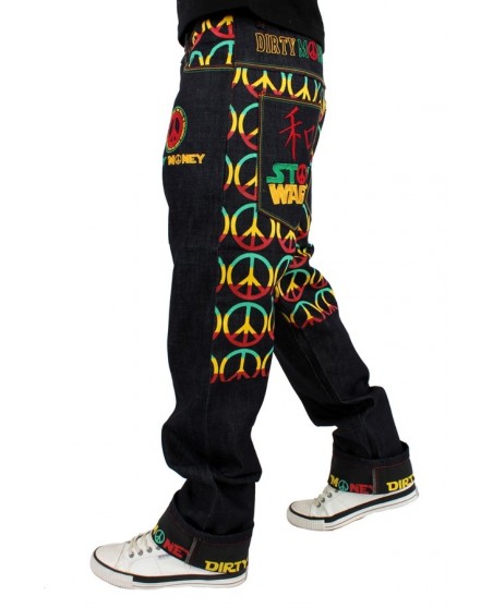 Dirty Money Stop Wars Make Peace Rasta Jeans