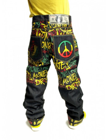 Dirty Money Rasta Lion Peace Jeans Baggy