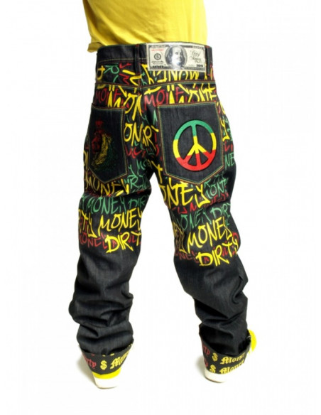 Dirty Money Rasta Lion Peace Jeans Baggy