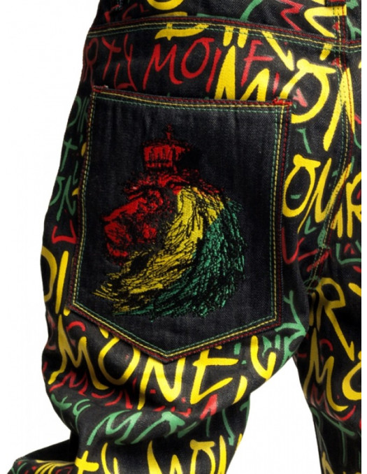 Dirty Money Rasta Lion Peace Jeans Baggy