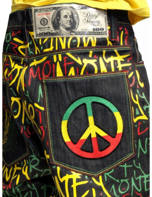 Dirty Money Rasta Lion Peace Jeans Baggy