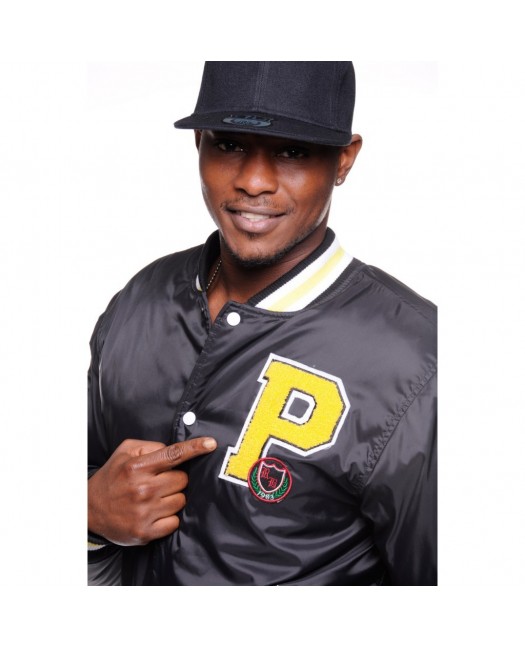 Raw Blue Nylon Varsity Jacket Black