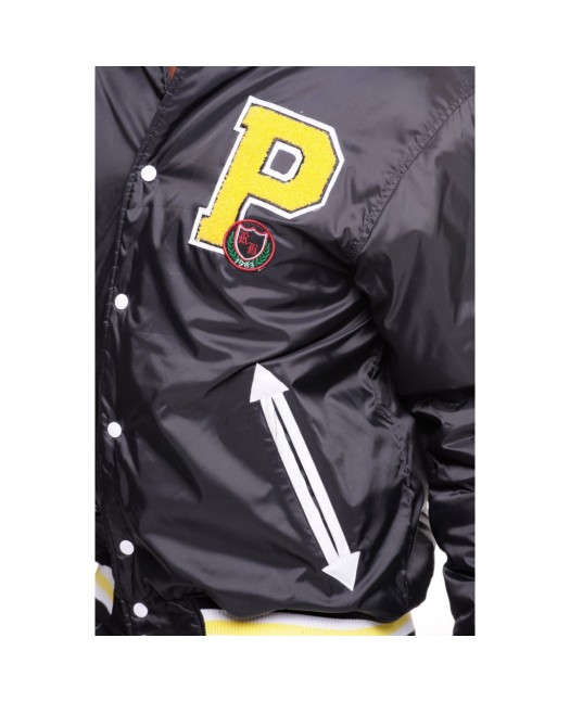 Raw Blue Nylon Varsity Jacket Black