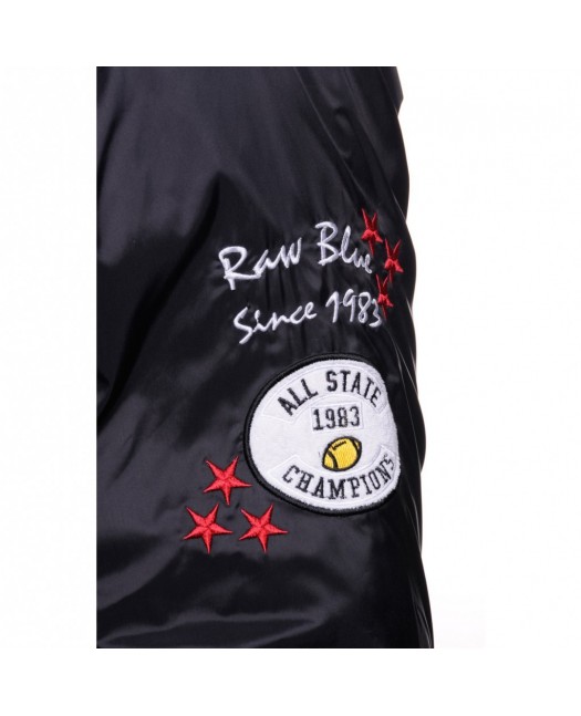 Raw Blue Nylon Varsity Jacket Black