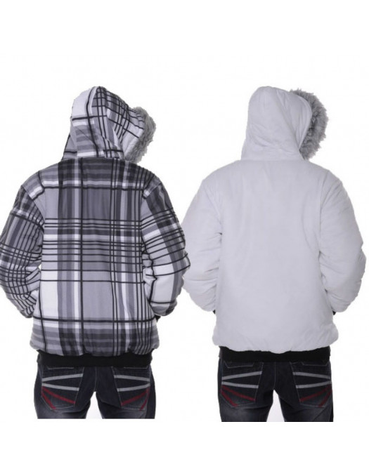 Raw Blue Plaid Vändbar Jacka Vit