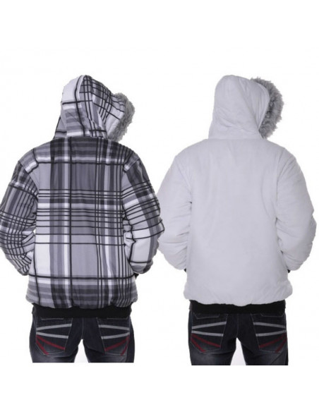 Raw Blue Plaid Vändbar Jacka Vit