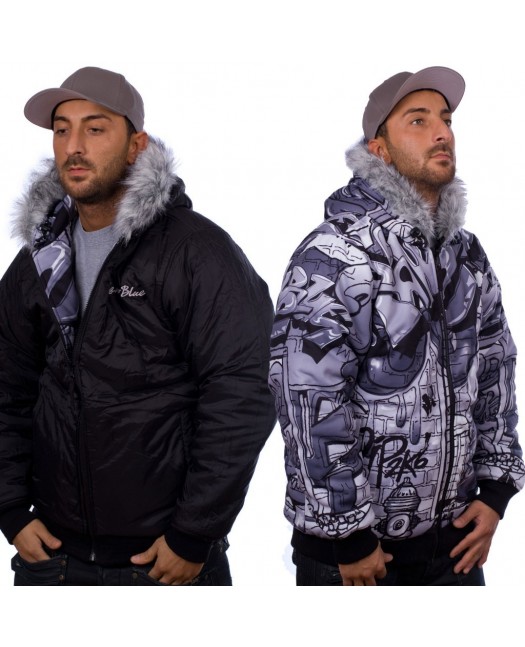 Raw Blue Graffiti Print Vändbar...