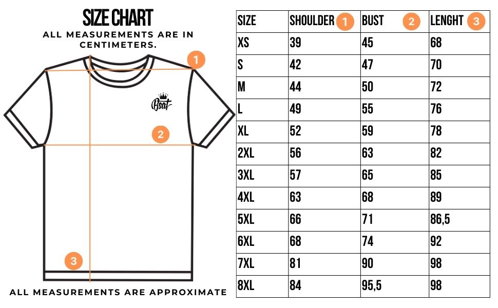 Size guide - BSAT T-shirts